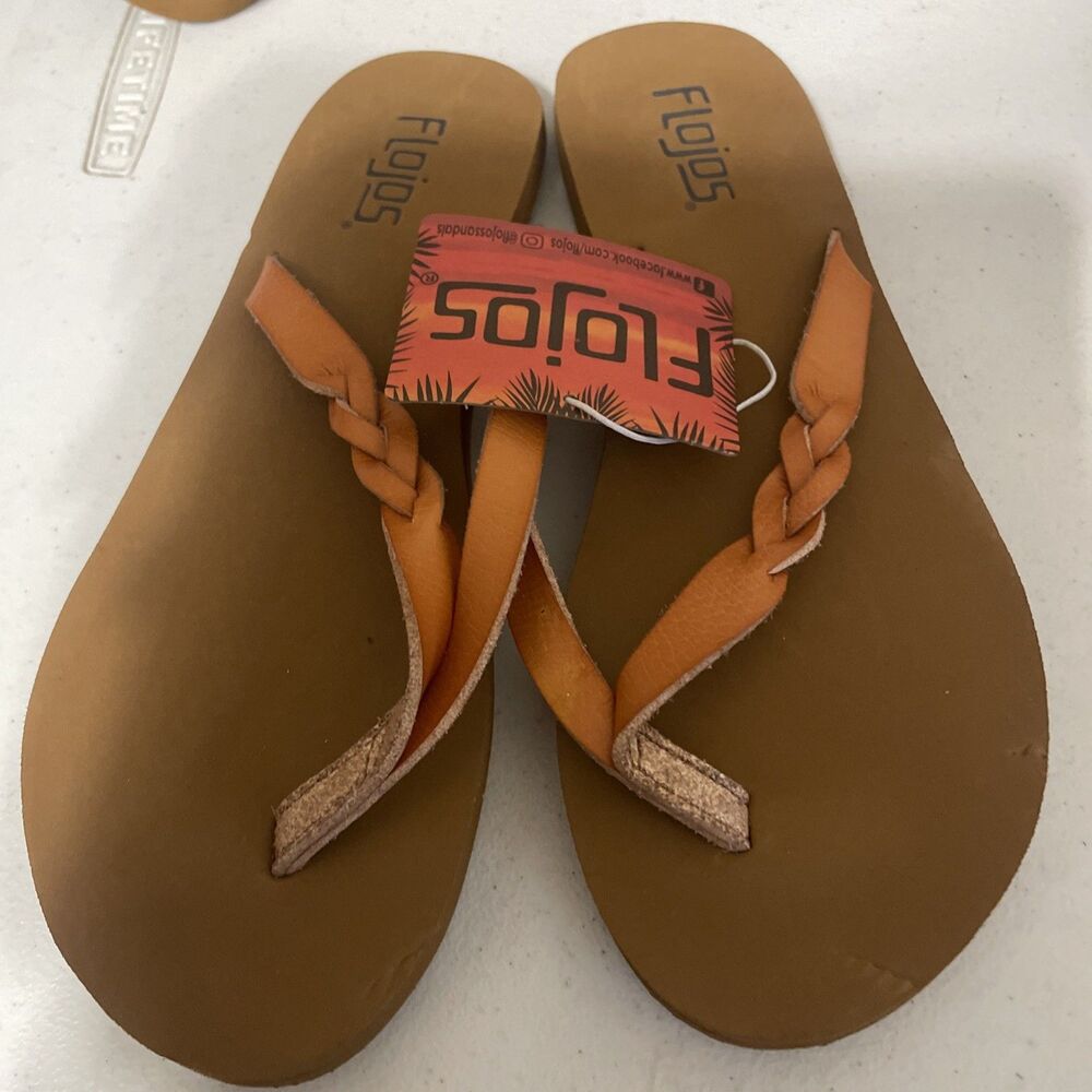 Flojos Women's Tan Serenity Flip-flops Size 6 Braided
